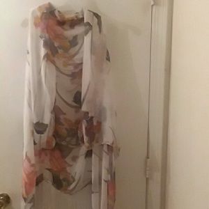 shear floral shaw with white fringe